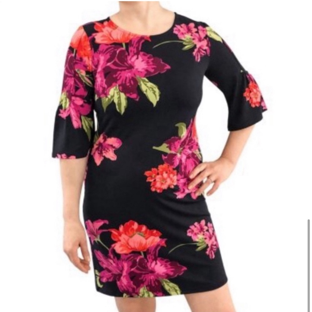 Alexandra + Oak Floral Bell Sleeve Shift Dress Size Large